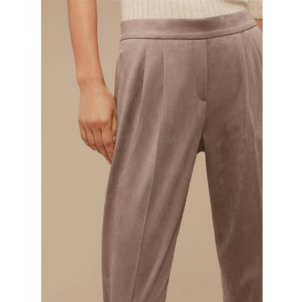 Aritzia Babaton Cohen High Rise Faux Suede Pleated Cropped Trouser Dress Pants - Picture 3 of 12